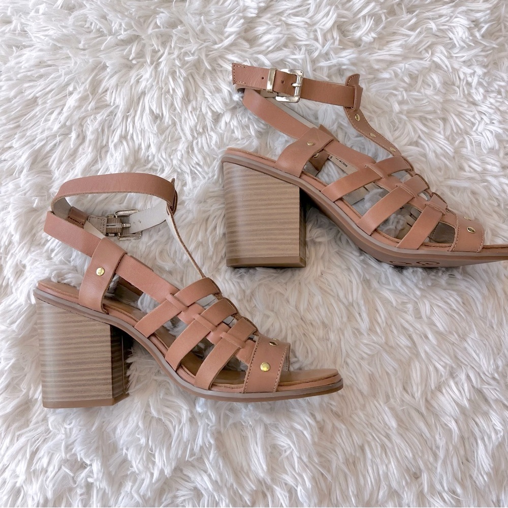 Seychelles Scout it Out Leather Gladiator Strappy Block Heel Sandal Tan Size 8